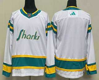 Men%27s San Jose Sharks Blank White 2022 Reverse Retro Stitched Jersey